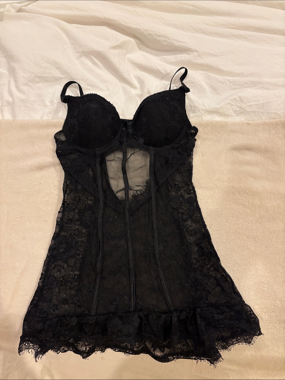 Black Lace Bustier Chemise for Women